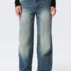 Weite, lockere Low-Rise-Jeans – Benzinblau – Mittelblau Weite, lockere Low-Rise-Jeans – Benzinblau – Mittelblau
