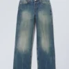 Weite, lockere Low-Rise-Jeans – Benzinblau – Mittelblau Weite, lockere Low-Rise-Jeans – Benzinblau – Mittelblau