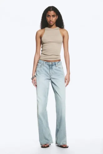 Weite, lockere Low-Rise-Jeans – Dream Blue – Hellblau