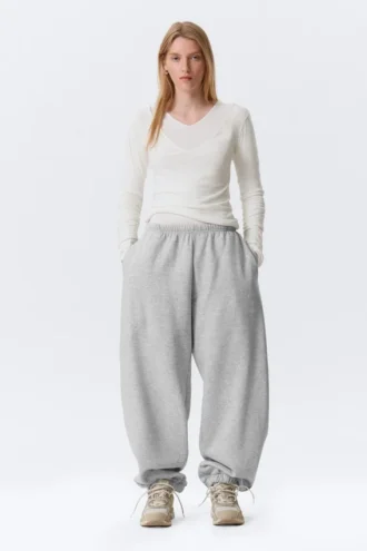 Weite, schwere Jogginghose – Grau meliert