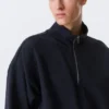 Weites Sweatshirt mit halbem Reißverschluss – Dunkelblau Weites Sweatshirt mit halbem Reißverschluss – Dunkelblau