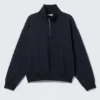 Weites Sweatshirt mit halbem Reißverschluss – Dunkelblau Weites Sweatshirt mit halbem Reißverschluss – Dunkelblau