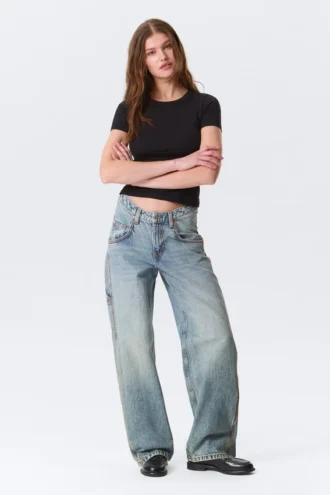 Workwear-Jeans mit abgerundeter Barrel-Taille – Hypnos Blue – Mittelblau