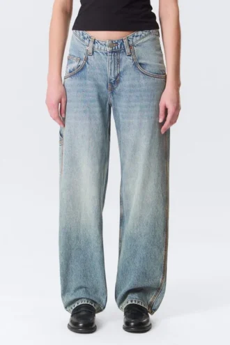 Workwear-Jeans mit abgerundeter Barrel-Taille – Hypnos Blue – Mittelblau