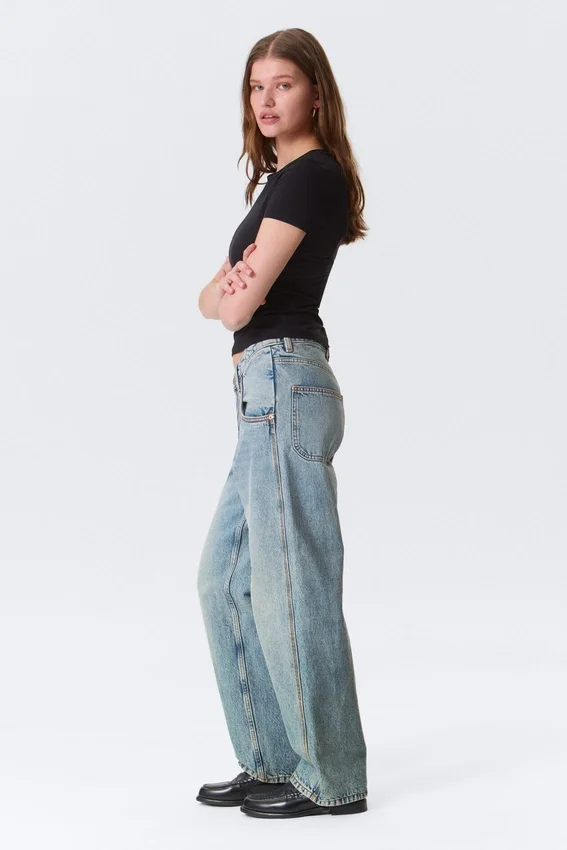 Workwear-Jeans mit abgerundeter Barrel-Taille – Hypnos Blue – Mittelblau Workwear-Jeans mit abgerundeter Barrel-Taille – Hypnos Blue – Mittelblau