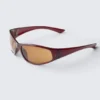 Wrap-Around-Sonnenbrille – Transparent Rot – Braune Gläser Wrap-Around-Sonnenbrille – Transparent Rot – Braune Gläser