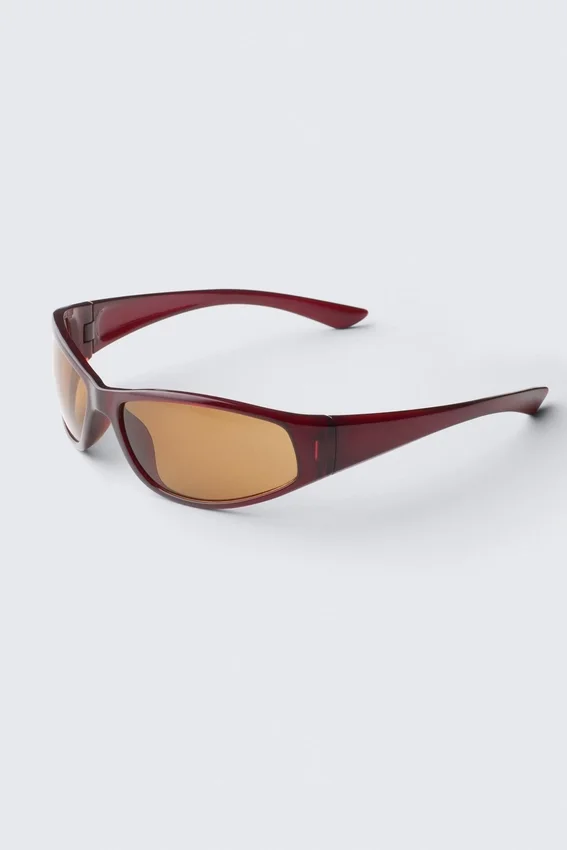 Wrap-Around-Sonnenbrille – Transparent Rot – Braune Gläser Wrap-Around-Sonnenbrille – Transparent Rot – Braune Gläser