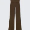 Yoga-Leggings mit gefaltetem Bund und ausgestelltem Bein – Dunkelbraun Yoga-Leggings mit gefaltetem Bund und ausgestelltem Bein – Dunkelbraun