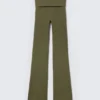 Yoga-Leggings mit gefalteter Taille und ausgestelltem Bein – Dunkelkhaki-Grün Yoga-Leggings mit gefalteter Taille und ausgestelltem Bein – Dunkelkhaki-Grün