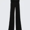 Yoga-Leggings mit gefalteter Taille und ausgestelltem Bein – Schwarz Yoga-Leggings mit gefalteter Taille und ausgestelltem Bein – Schwarz