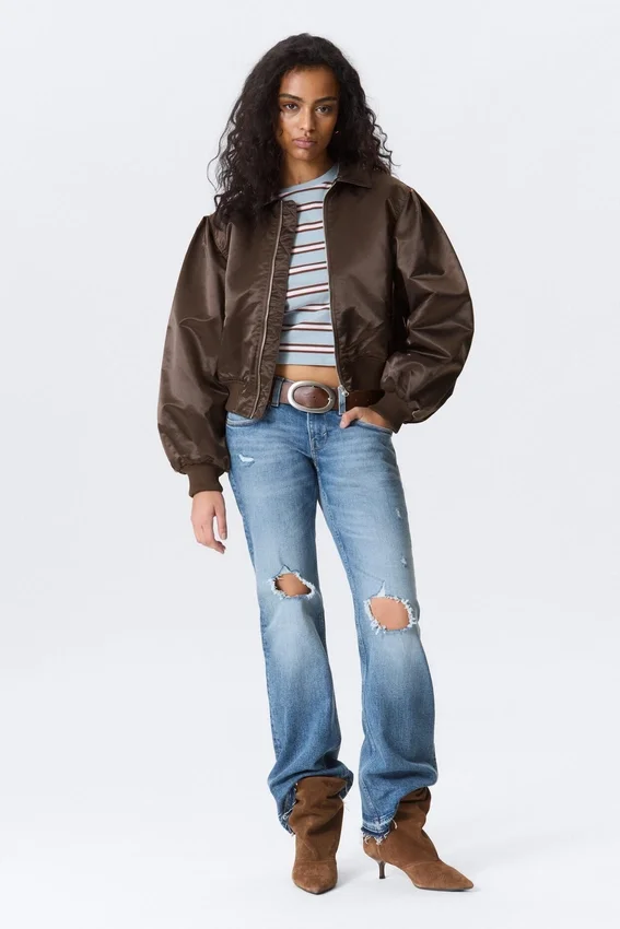 Yulia B Lockere Nylon-Bomberjacke – Dunkelbraun Yulia B Lockere Nylon-Bomberjacke – Dunkelbraun