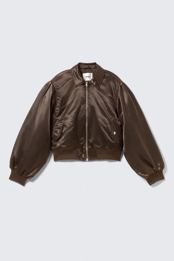 Yulia B Lockere Nylon-Bomberjacke – Dunkelbraun Yulia B Lockere Nylon-Bomberjacke – Dunkelbraun