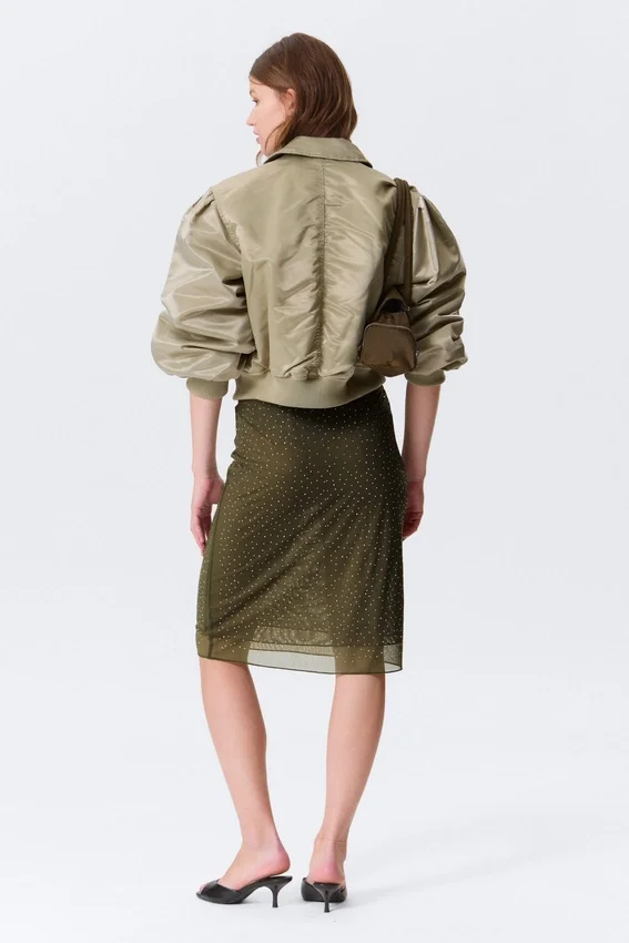 Yulia B Midi-Rock aus Mesh mit Strass – Khaki-Grün – Strass Yulia B Midi-Rock aus Mesh mit Strass – Khaki-Grün – Strass