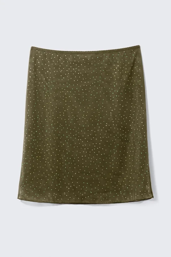 Yulia B Midi-Rock aus Mesh mit Strass – Khaki-Grün – Strass Yulia B Midi-Rock aus Mesh mit Strass – Khaki-Grün – Strass