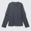 Zeilagiges Baumwoll-T-Shirt – gewaschenes Dunkelblau Zeilagiges Baumwoll-T-Shirt – gewaschenes Dunkelblau