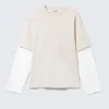 Zeilagiges Baumwoll-T-Shirt – Hellbeige & Weiß Zeilagiges Baumwoll-T-Shirt – Hellbeige & Weiß