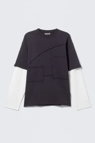 Zeilagiges T-Shirt mit Einsätzen – Schwarz & Weiß Zeilagiges T-Shirt mit Einsätzen – Schwarz & Weiß