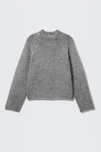 Zweifarbiger Strickpullover aus Wollmischung – zweifarbig hellgrau