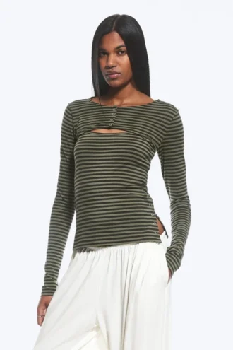Zweiteiliges Bolero-Top mit Lagenlook – Staubiges Khaki-Grün