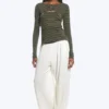 Zweiteiliges Bolero-Top mit Lagenlook – Staubiges Khaki-Grün Zweiteiliges Bolero-Top mit Lagenlook – Staubiges Khaki-Grün