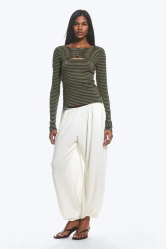 Zweiteiliges Bolero-Top mit Lagenlook – Staubiges Khaki-Grün